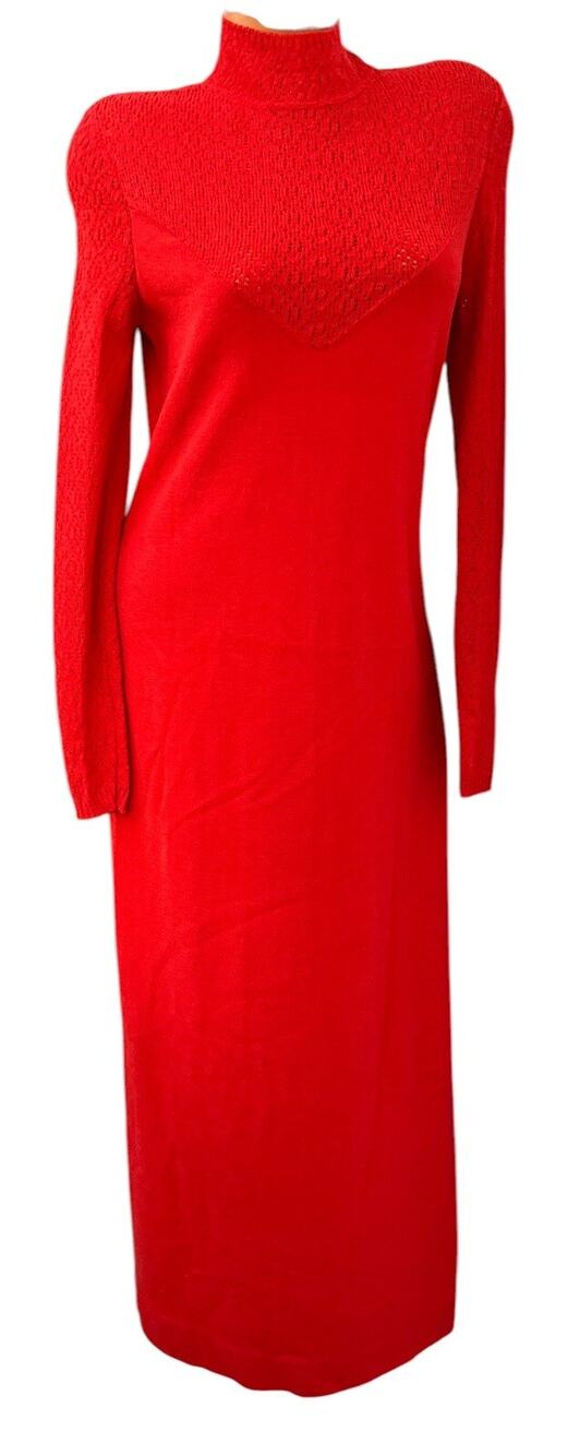 Vtg Knits By Don Long Sleeve Orange Chrochet Long Sleeve Sweater Dress Sz S